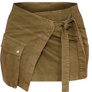 PrettyLittleThing Plus Khaki Denim Cargo Pocket Wrap Skirt
